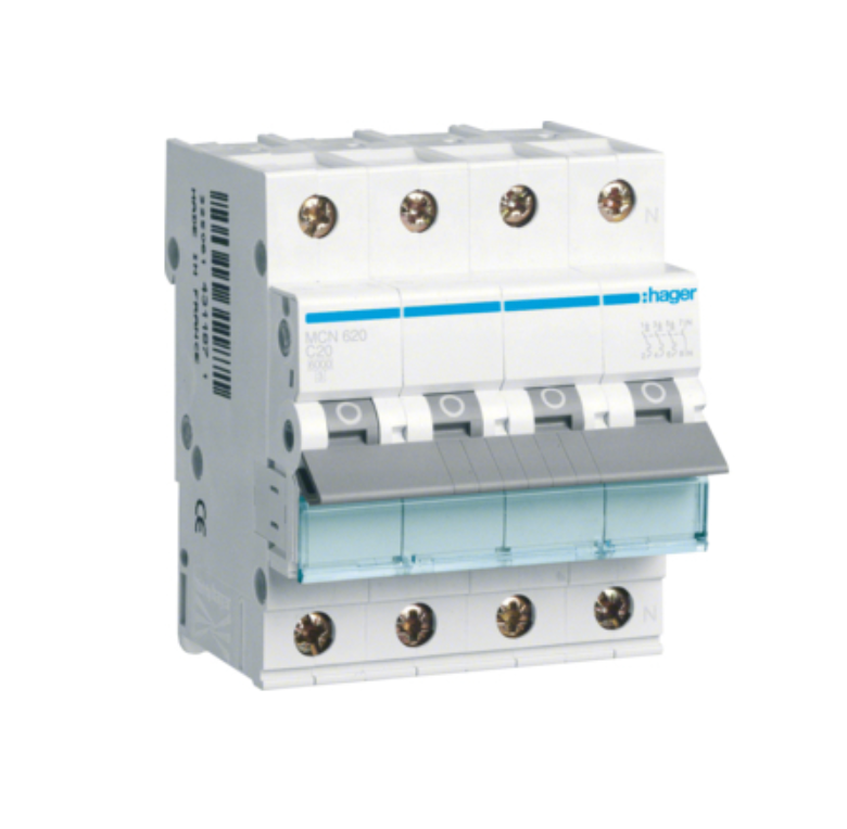 Hager Leitungsschutzschalter, Kennlinie C, 3+N, 20A - MCN620 (Neu)