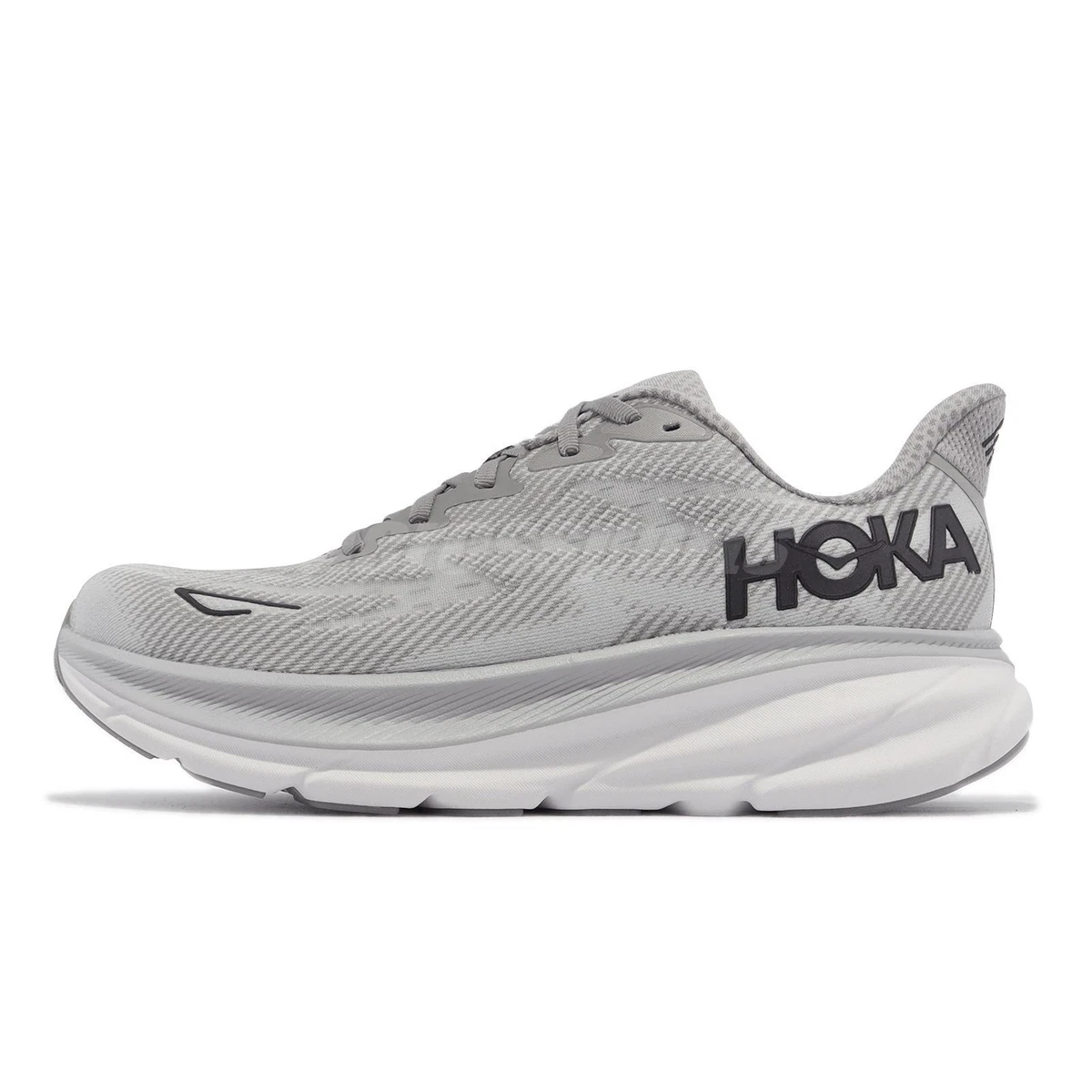 Hoka Clifton 9 2E Wide Grey Black Men Road Running Sports Shoes 1132210-HMBC