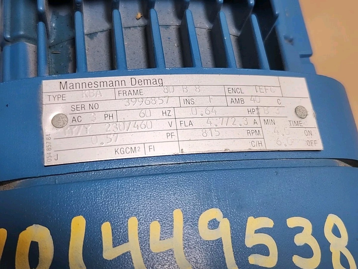 REPAIRED* Mannesmann Demag KBA80B8 3~Phase Motor 230/460V