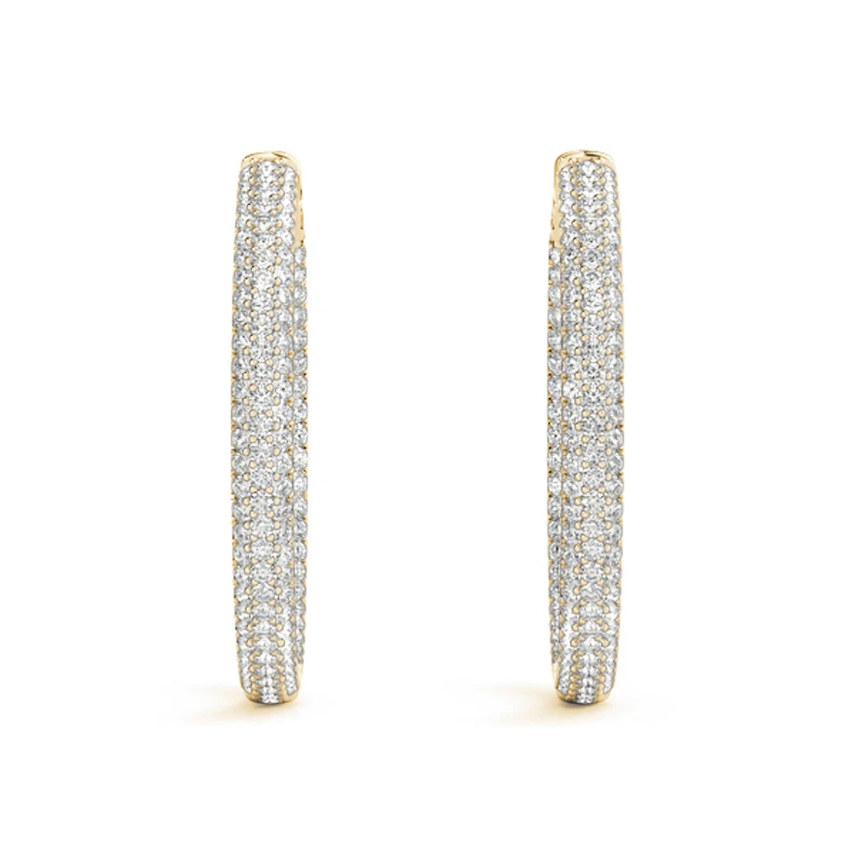 1CTW Natural Diamond 14K Gold 3-Row Pave Inside Out Huggie Hoop Earrings 16mm - Image 4 of 4