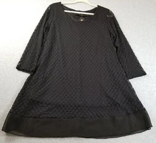 NEW Style&co. Tunic Top Women 1X Plus Black ¾ Sleeve See Through Texture Stretch