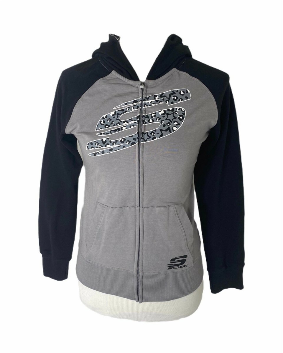 Girl's Large Hoodie Sketchers Grey and Black Big Logo Full