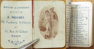 Pocket Calendar 1912 French Advertising: Bazar Saint-Honore - Paris, France  | eBay