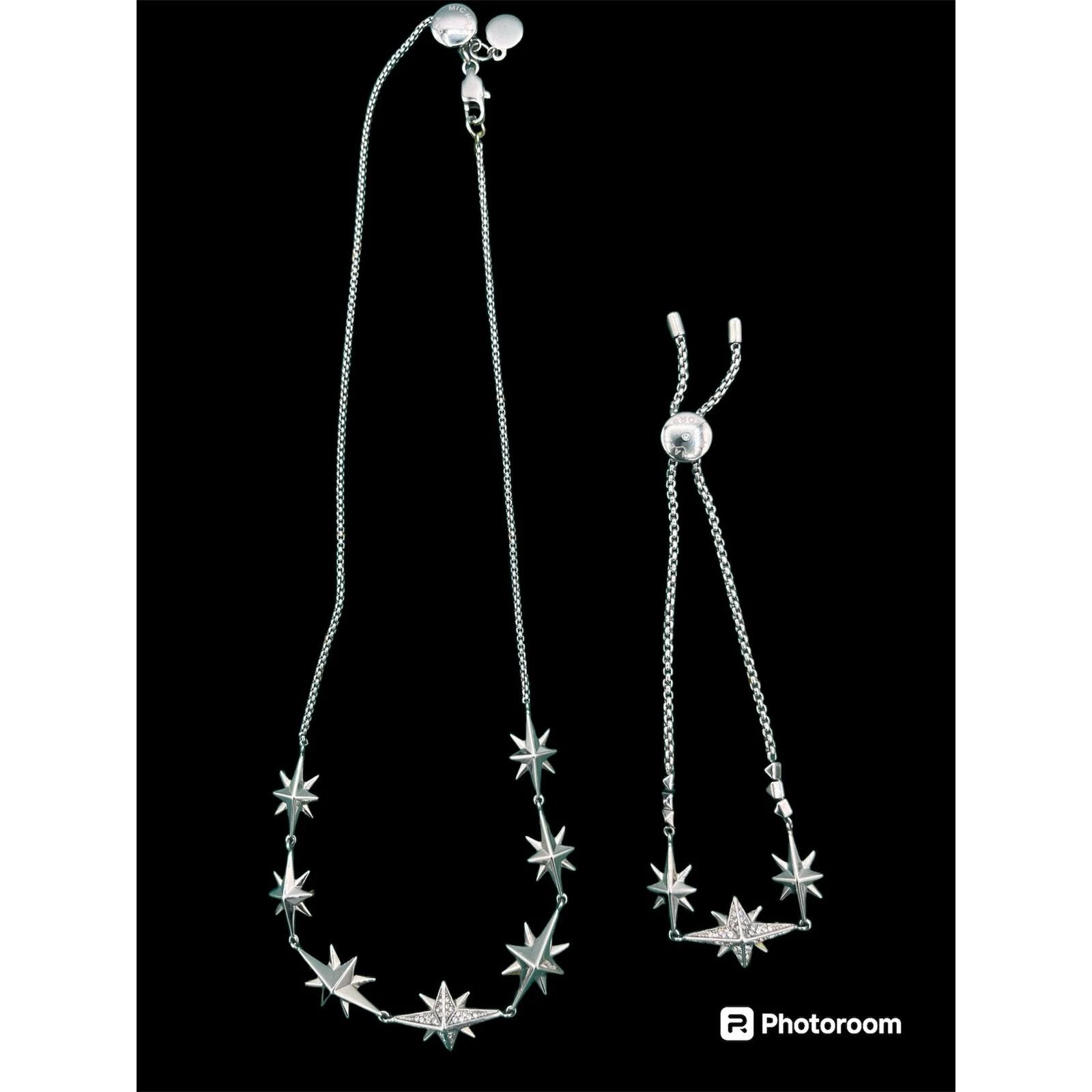 Collana girocollo e bracciale Michael Kors Starburst Pave cristalli stelle argento