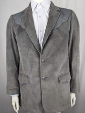 Vintage Pioneer Wear Sportcoat 42L Gray Western Corduroy Leather Cowboy Blazer
