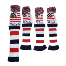 Single/Set US Flag Wool Knit Pom Golf Driver Fairway Hybrid UT Rescue Headcover
