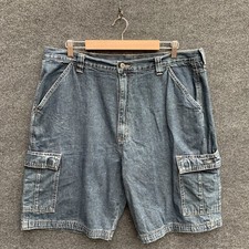 Wrangler Mens Shorts Size 38 Blue Denim High Rise Cargo Pockets Casual Zip Fly