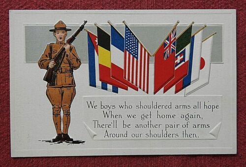 1916 WWI Doughboy Armée Américaine Combats Soldat Rifle Bayonette Patriotique Ru - Afbeelding 1 van 2