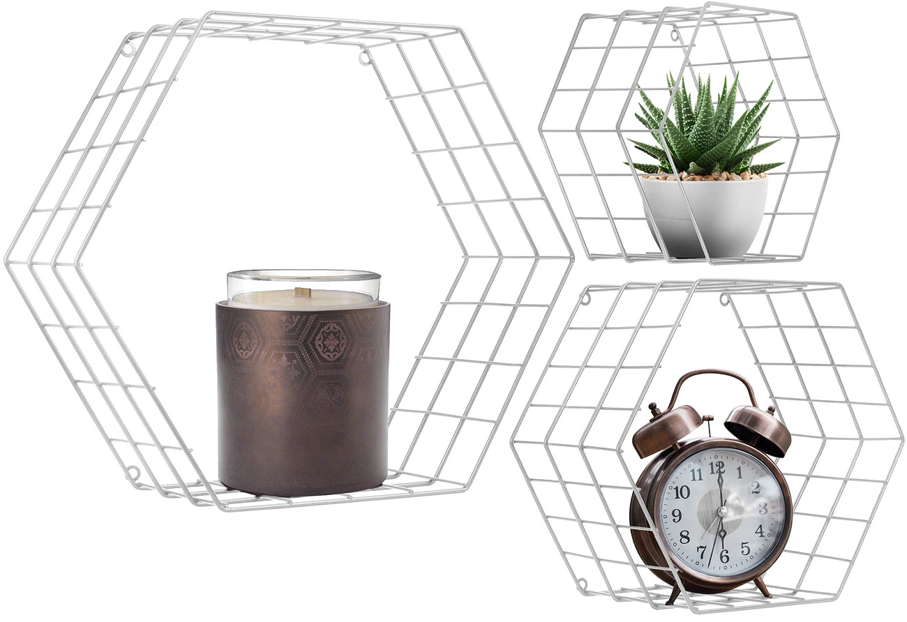 Sorbus Floating Shelves - Wall Mounted Metal Wire Hexagon Design