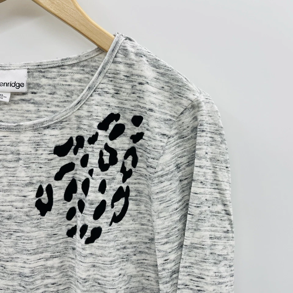 Breckenridge Womens Size XL 3/4 Sleeve Striped Tee with Velour Animal Print 2193 - Image 2 of 4