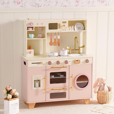Play Kitchen, Pink Large Toy Kitchen Playset with Pretend Coffee Maker  Toaster