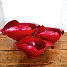 POURfect Set of 3 Measuring Spill Proof Bowls Baking 1c  ~ 2c ~ 4c Red Non Slip