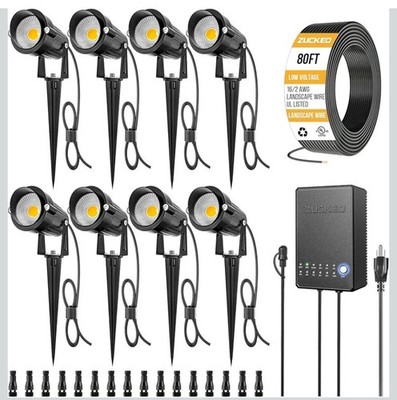 ZUCKEO 8 Pack All-in-One Landscape Lights Kit LED Low Voltage Transformer, Wire