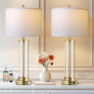 Lamps for Bedrooms Set of 2, Touch Control Table Lamps with USB A+C Ports, 3-Way