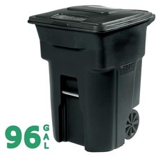 Toter 96 Gal. Black Rolling Outdoor Garbage/Trash Can with Wheels and Attached