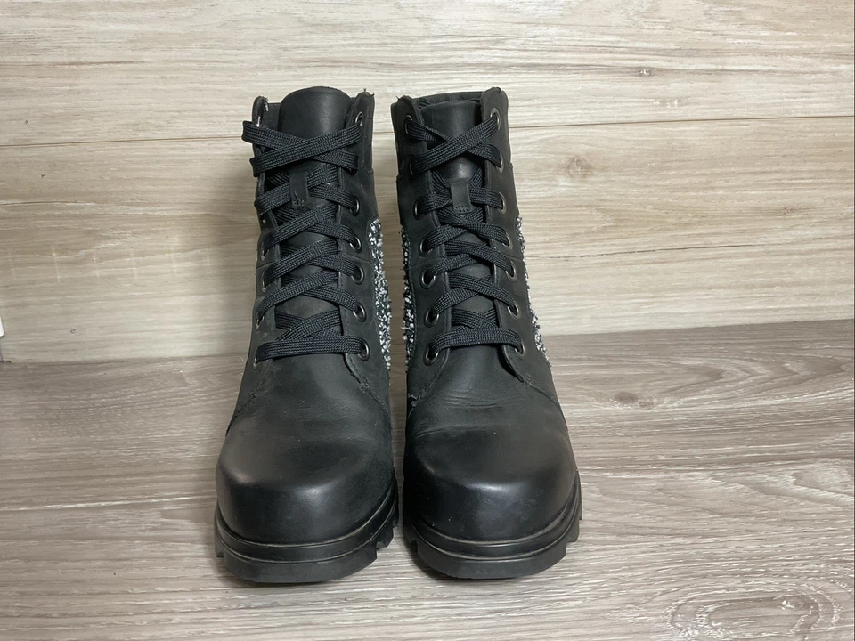 SOREL Joan of Arctic Waterproof Wedge III Lexie Lace-Up Bootie 8 Black Sea Salt - Image 3 of 4