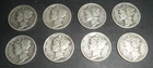 Eight Mercury Dimes.  90% Silver.