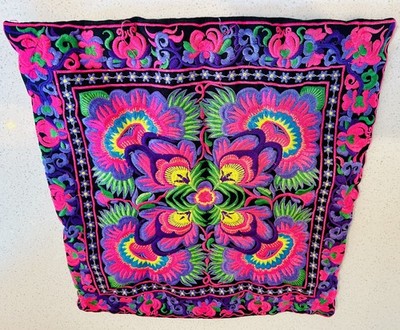 Fiorella Rainbow Embroidered Flowers Floral Boho Chic Throw Pillow Cover