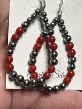 Coral & Dessert Pearls Earrings 925 Native American Style Southwestern Hoops