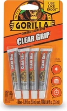 Gorilla Clear Grip Waterproof Contact Adhesive Minis, Four .2 Ounce Tubes, Clear