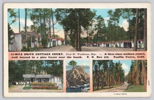 17 Mile Drive Cottage Court Pacific Grove CA Linen Postcard Fred W Workman