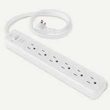 Amazon Basics 6-Outlet Surge Protector Power Strip 2ft 600J White 2-Pack