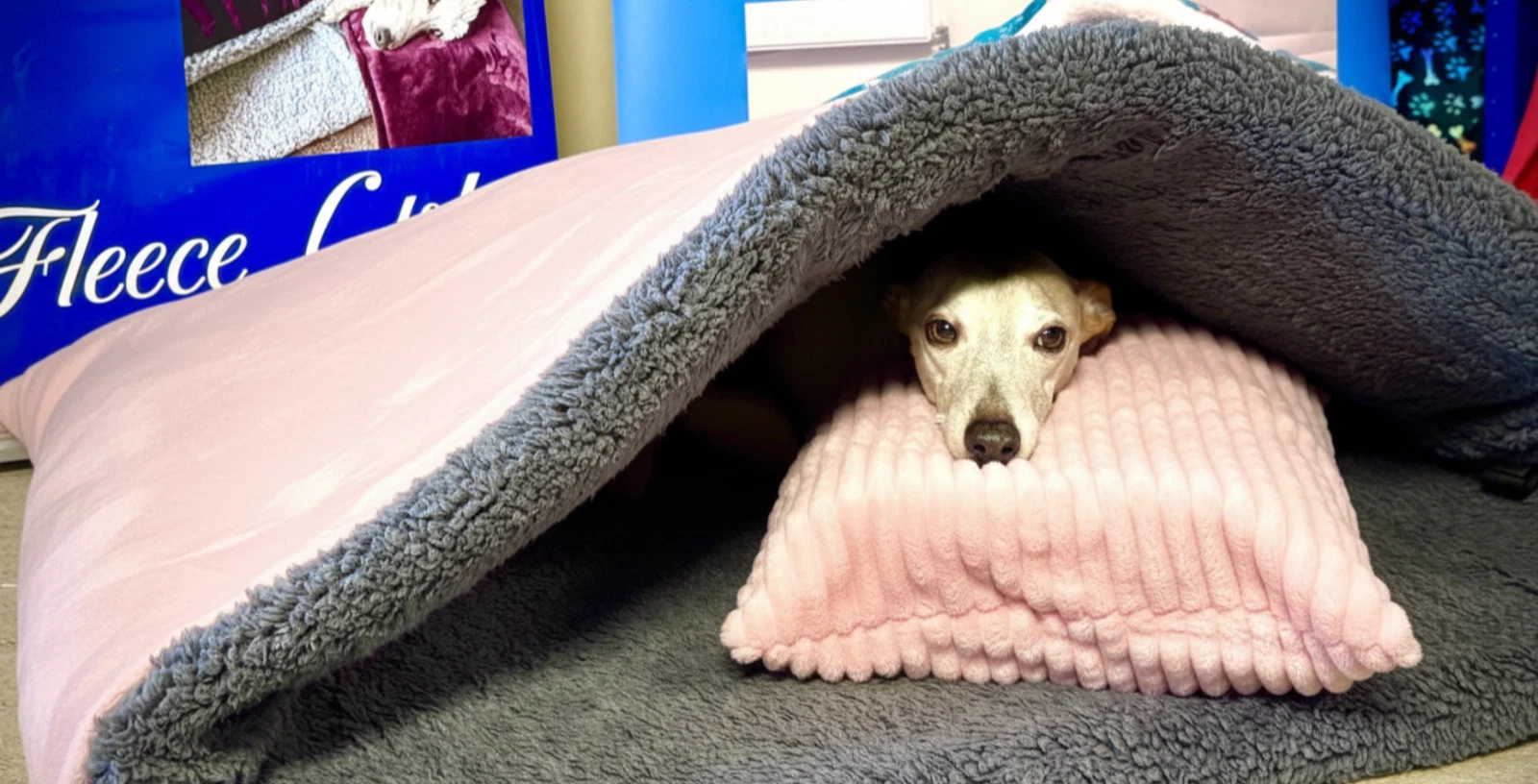 Pink Jumbo Fleece Cord Dog Bed - 3-in-1 Snuggle Sack - Anti-Anxiety Pet Cave