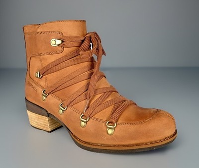 Merrell Womens Shiloh II Oak Leather Lace Up Boots Block Heel WTP Zip,8 $180 NIB