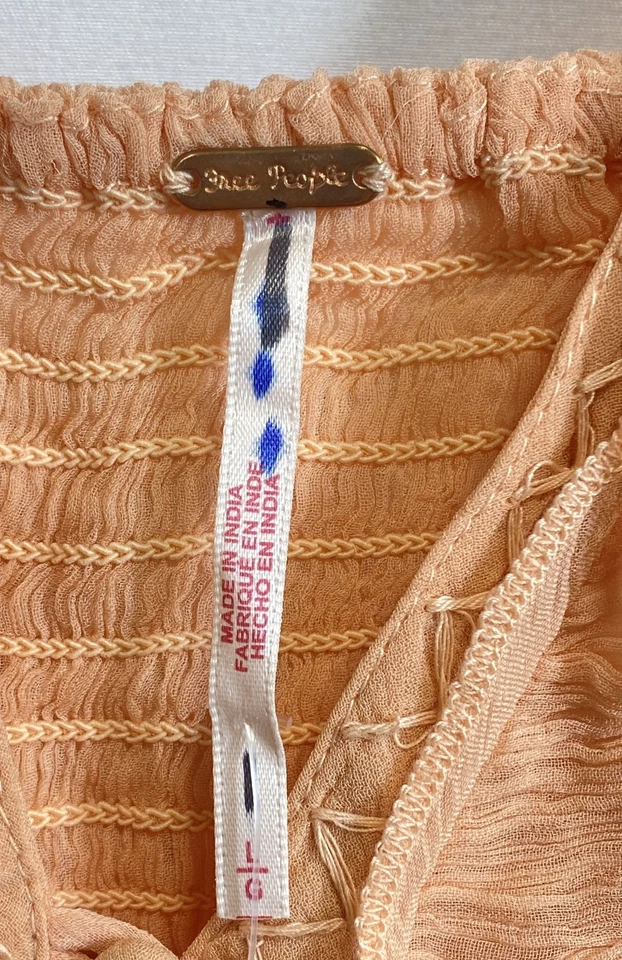 Blusa Cami Para Mujer Free People Gasa Melocotón Borde de Encaje Botón Frontal Grande Nueva con Etiquetas Foto 3 de 4