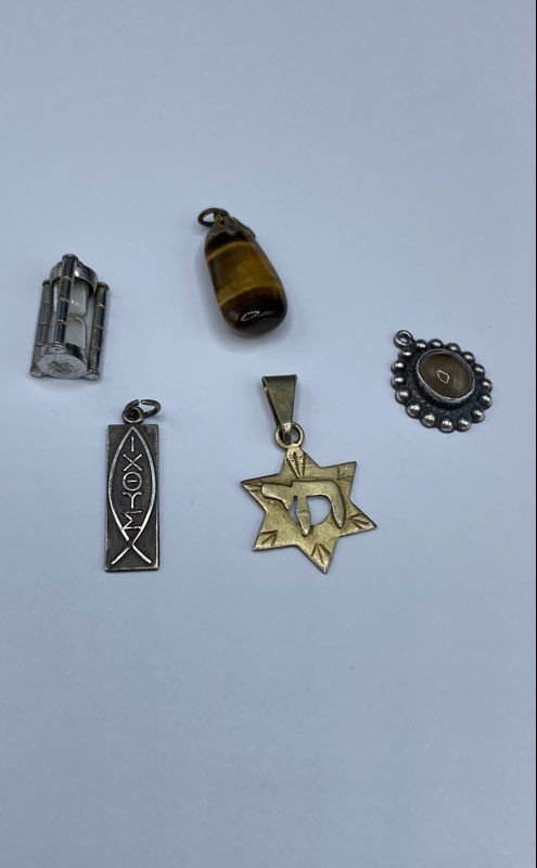 Vintage Sterling Silver 935 Israel Religious Tiger's Eye Pendant Lot 5pc