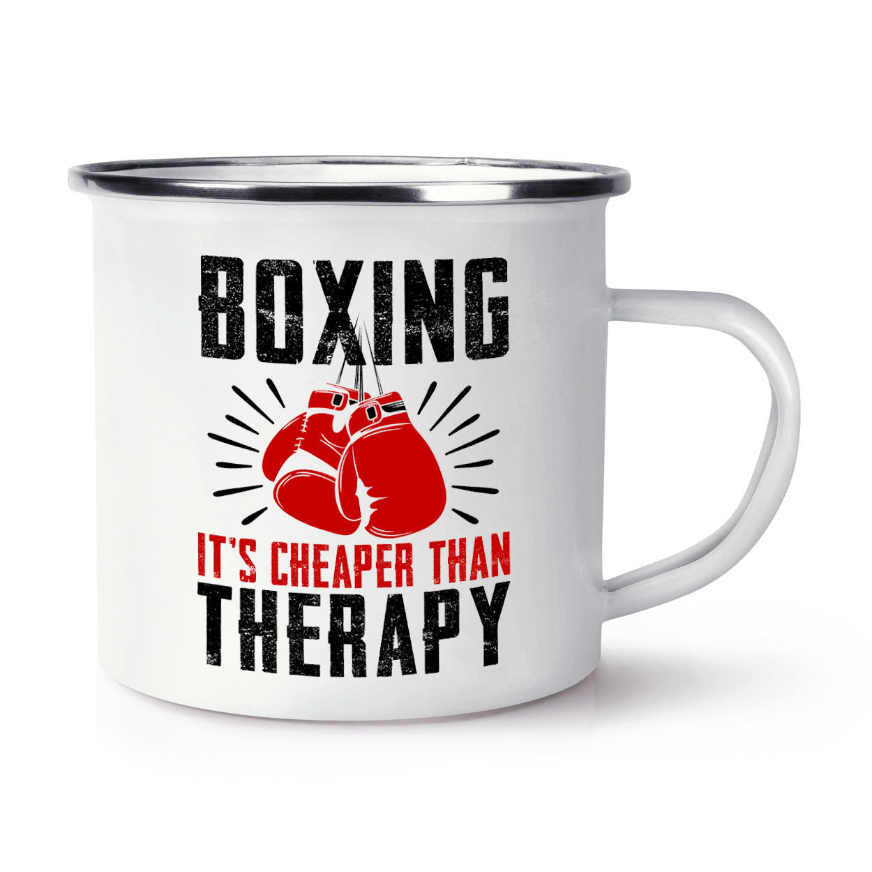 Boxing It's Cheaper Than Therapy Enamel Mug Cup Sport Boxer Sarcasm Funny Joke