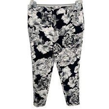 Chicos Black Label Floral Print Slim Ankle Pants Women Size 1.5R 10R Black White