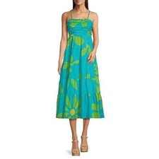 J. Marie Indy Dress Turquoise Lime Floral Cotton Cutout Maxi Dress XL Womens