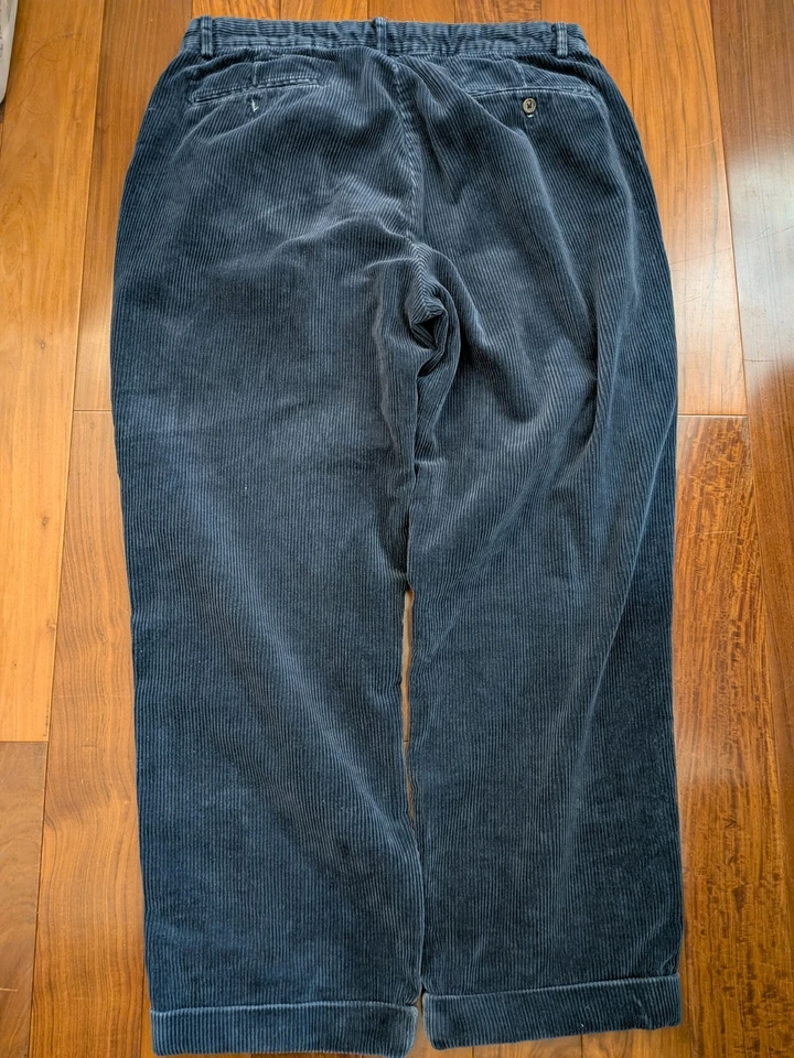 Vintage Polo Ralph Lauren 32x27 Wide Wale Corduroy Navy Blue Pants Cuffed Baggy - Image 2 of 4