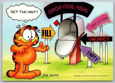 Postcard Garfield The Cat Jim Davis 1978 Drop Mail Here Mailbox Hint 4x6 C42