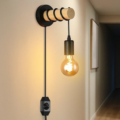 Steck Wandleuchte verstellbar einarmig Holz Lese Wand Lampe Nachttisch Beleuchtung