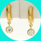 Natural Vintage Diamond Huggie Hoop Dangle Drop Earrings .30CT 18K YG 11/16”Long