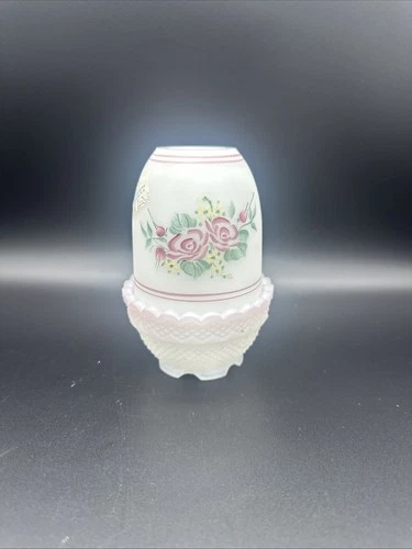 Fenton Burmese Rose Garden Glass Fairy Lamp- Artist Signed/Sticker
