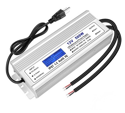 LED Driver 500 Watts, IP67 Waterproof 12V Power Supply, AC 90-140V to DC 12V 41.