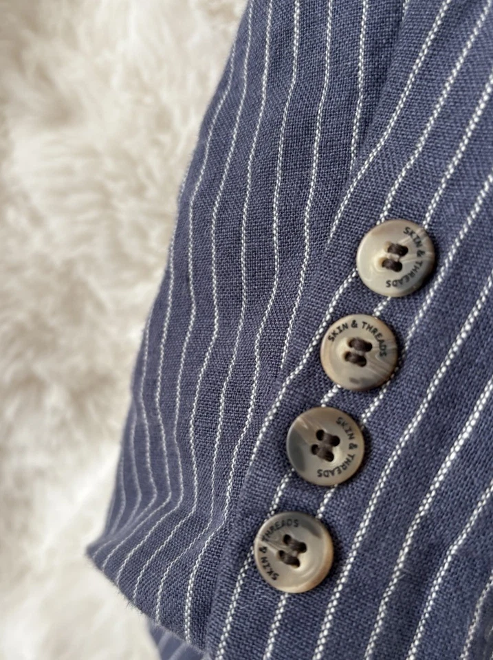 SKIN & THREADS Striped Single Button 100% Linen Blazer Jacket Size 3 AU 12 14 — 第 3/4 张图片