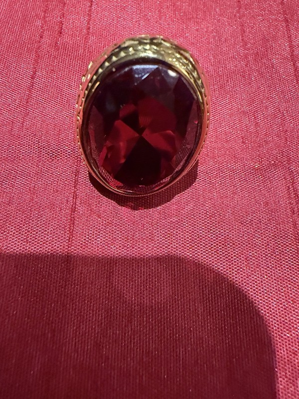 Red Stone  Signet Ring Surgical Steel Gold Tone Statement Band