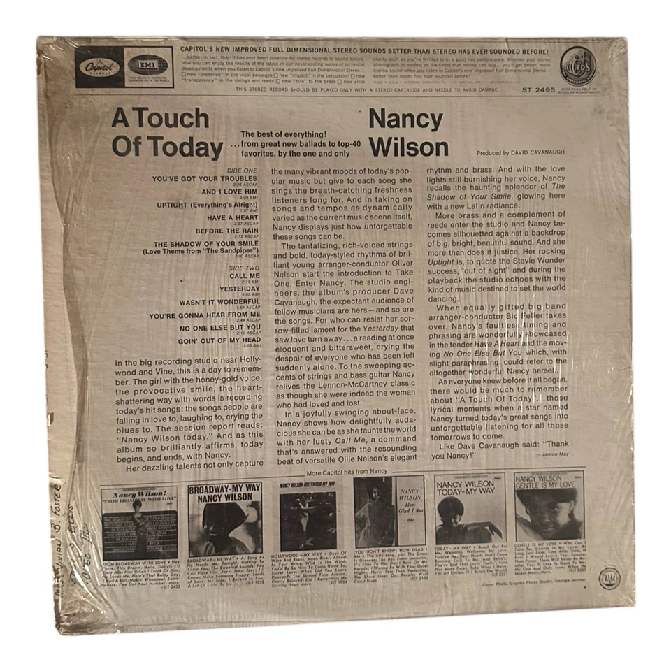 Nancy Wilson A Touch Of Today 1966 Original Capitol Rainbow Stereo LP G/VG+/NM - Image 2 of 4
