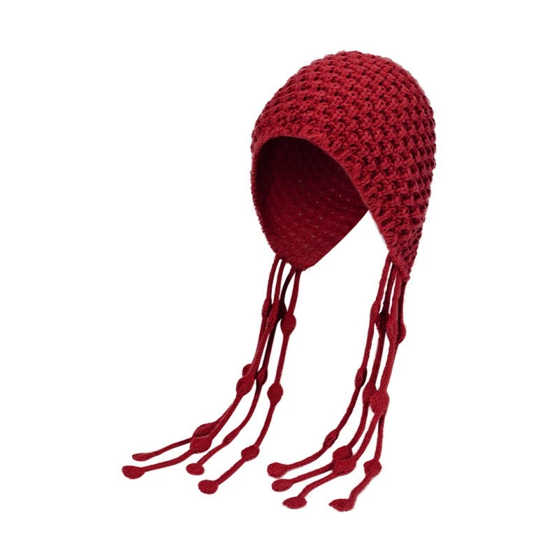 Winter Knit Hat with Tassel Earflap Hat Knitted Slouchy Beanie Fashion Skull Cap - Image 3 of 4