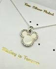 Disney Mickey Mouse Head Necklace Cubic Zirconia Faux MOP Silver Plated In Box
