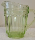 Vintage Anchor Hocking Glass Pitcher Colonial Green Uranium Depression Glass 5”