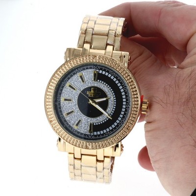 Diamond Maxx GP Men's Real Genuine Diamond On Bezel Metal Link Band  Watch