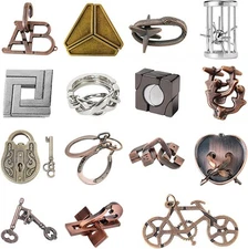 15 pcs IQ Test Puzzle Brain Teaser Metal Wire Puzzles Mind Game Educational... 