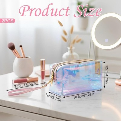 Holografische Kosmetik Organizer Tasche 2er Pack Transparent Wasserdicht Kulturbeutel Set