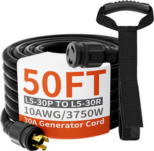 3 Prong 30 Amp Generator Cord 50 Feet Heavy Duty,Nema L5-30P/L5-30R 10 Gauge 125