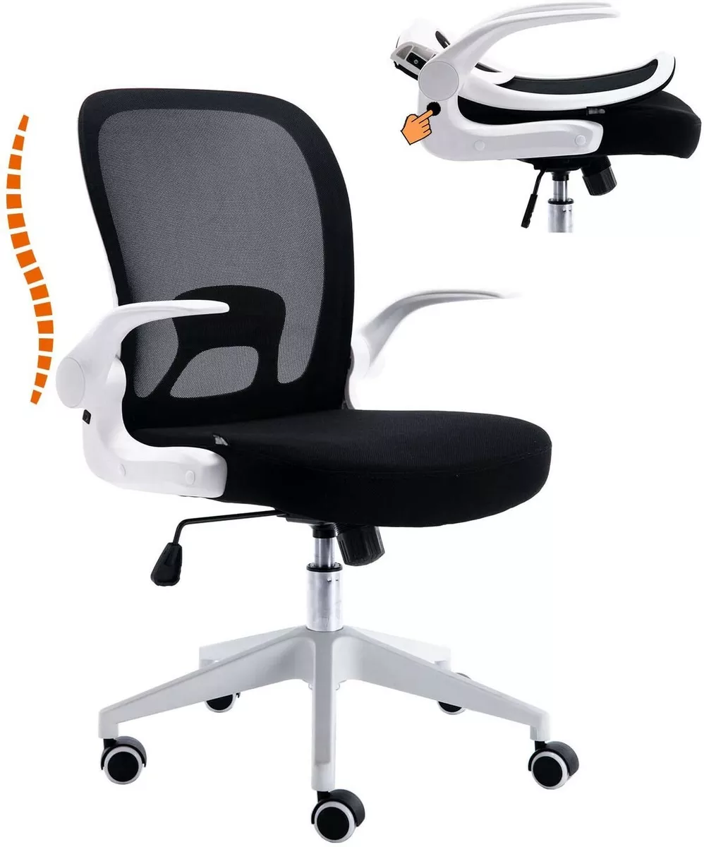 Huntor Ergonomic Office Mesh Chair with Flip up Arms White Black